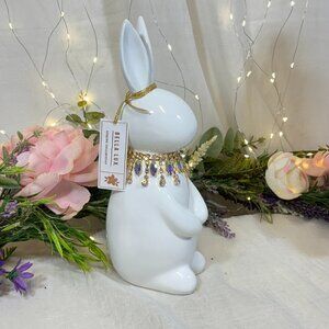 Bella Lux Easter Bunny w/ Crystal Jeweled Iridescent Necklace Figure Statue New
